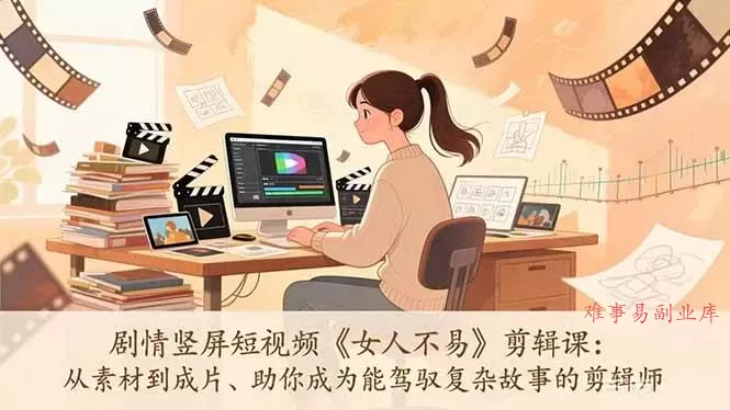 (17305期)剧情竖屏短视频《女人不易》剪辑课:从素材到成片、助你成为能驾驭复杂故事的剪辑师-难事易副业库
