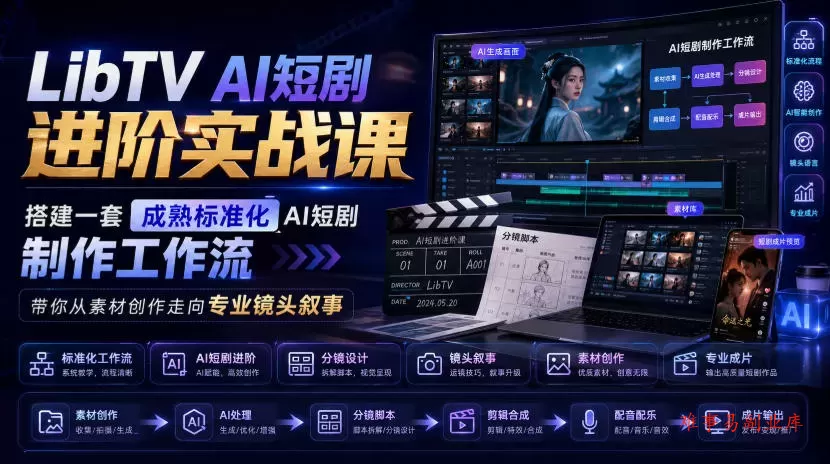 LibTV AI短剧进阶实战课，搭建一套成熟标准化AI短剧制作工作流，带你从素材创作走向专业镜头叙事-难事易副业库