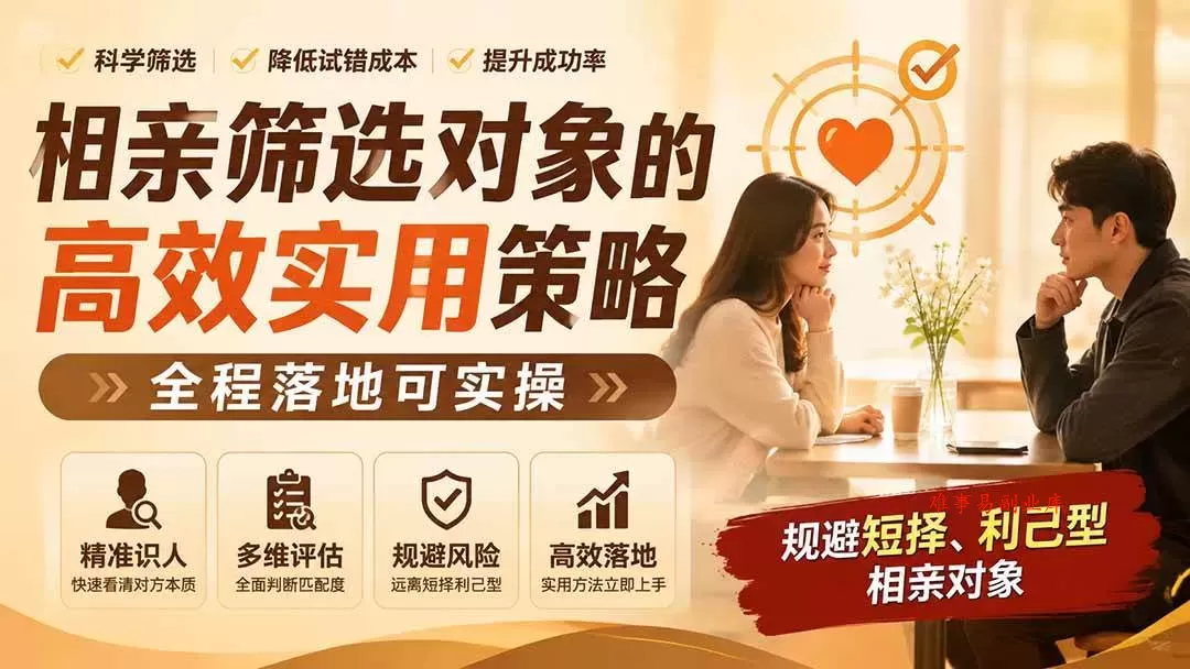 （19727期） 付费文章：相亲筛选对象的高效实用策略，全程落地可实操，规避短择、利己型相亲对象-难事易副业库