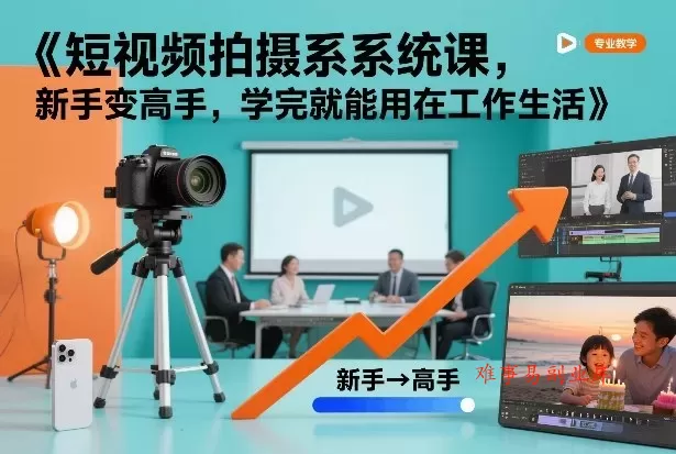 短视频拍摄系统课，新手变高手，学完就能用在工作生活-难事易副业库