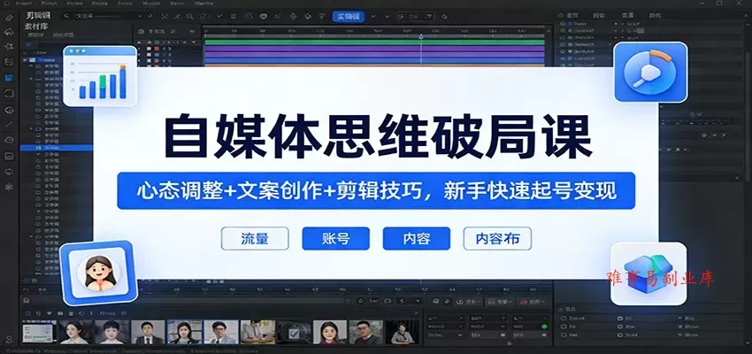 自媒体思维破局课：心态调整+文案创作+剪辑技巧，新手快速起号变现-难事易副业库