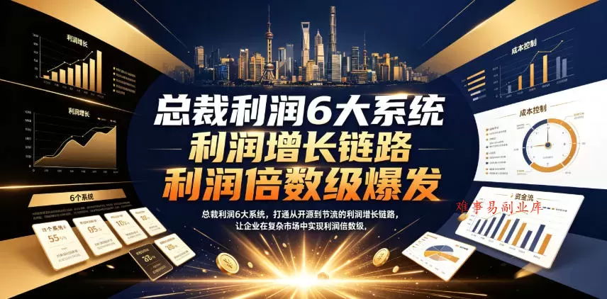 总裁利润6大系统，打通从开源到节流的利润增长链路，让企业在复杂市场中实现利润倍数级爆发-难事易副业库