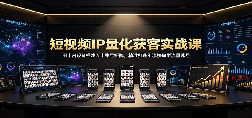 短视频IP量化获客实战课：用十台设备搭建五十账号矩阵，精准打造引流接单型流量账号-难事易副业库