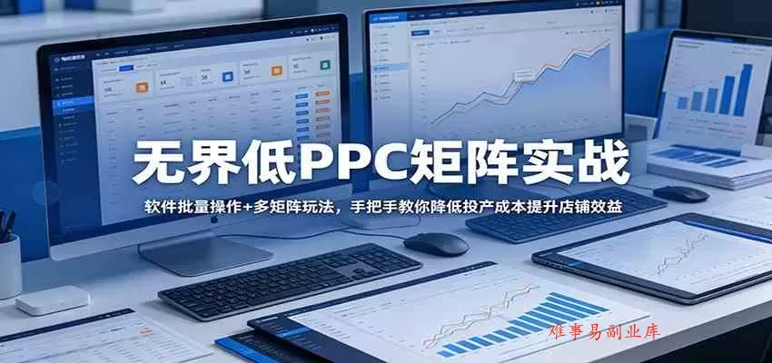 无界低PPC矩阵实战：软件批量操作+多矩阵玩法，手把手教你降低投产成本提升店铺效益-难事易副业库