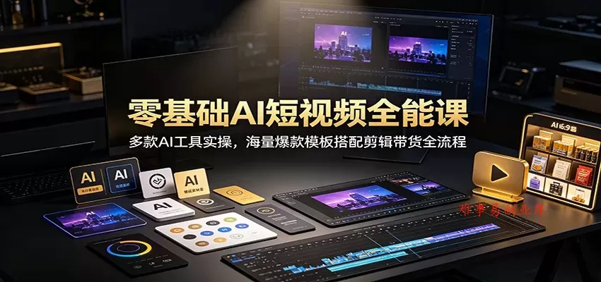 零基础AI短视频全能课：多款AI工具实操，海量爆款模板搭配剪辑带货全流程-难事易副业库