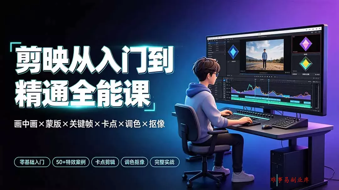 剪映从入门到精通全能课：画中画×蒙版×关键帧×卡点×调色×抠像，一站式掌握剪辑核心技能