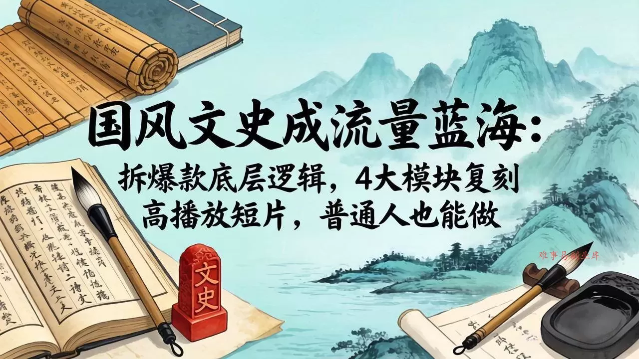 （18227期）国风文史成流量蓝海：拆爆款底层逻辑，4大模块复刻高播放短片，普通人也能做-难事易副业库