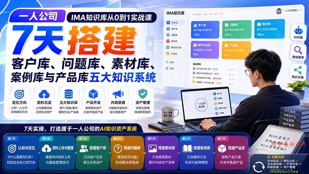 一人公司IMA知识库从0到1实战课：7天搭建客户库、问题库、素材库、案例库与产品库五大知识系统