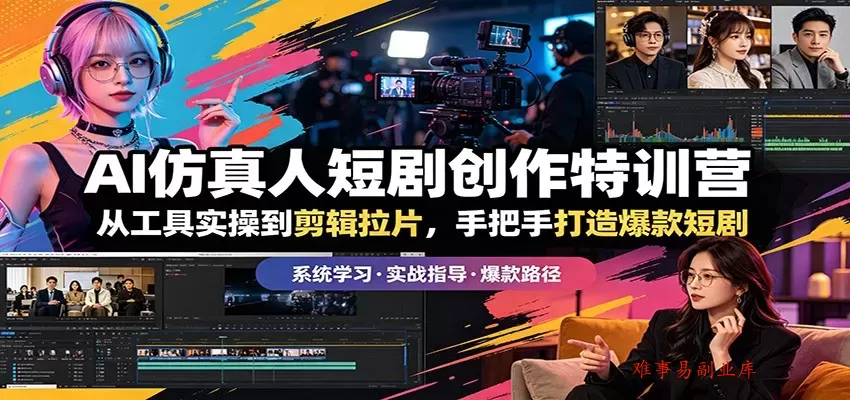 AI仿真人短剧创作特训营：从工具实操到剪辑拉片，手把手打造爆款短剧-难事易副业库