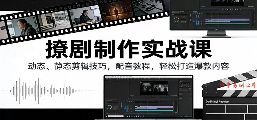 撩剧制作实战课：动态、静态剪辑技巧，配音教程，轻松打造爆款内容-难事易副业库