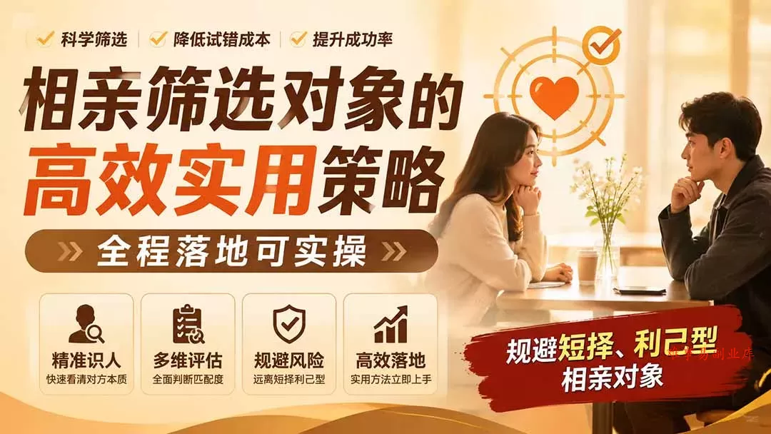 付费文章：相亲筛选对象的高效实用策略，全程落地可实操，规避短择、利己型相亲对象-难事易副业库