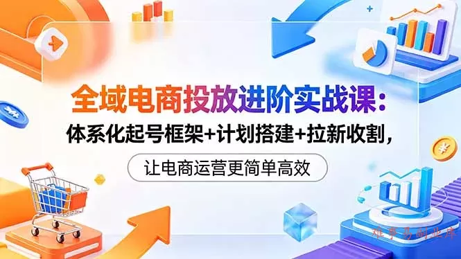 全域电商投放进阶实战课：体系化起号框架+计划搭建+拉新收割，让电商运营更简单高效-难事易副业库