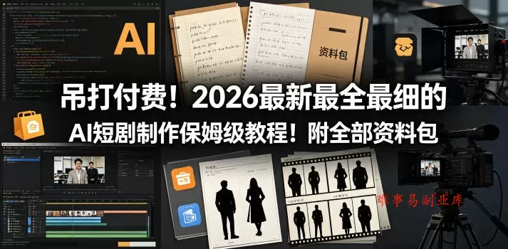 吊打付费！2026最新最全最细的AI短剧制作保姆级教程！附全部资料包-难事易副业库