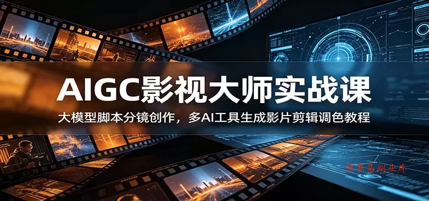 AIGC影视大师实战课：大模型脚本分镜创作，多AI工具生成影片剪辑调色教程-难事易副业库