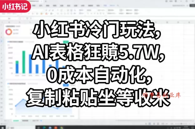 小红书冷门玩法，AI表格狂賺5.7W，0成本自动化，复制粘贴坐等收米-难事易副业库