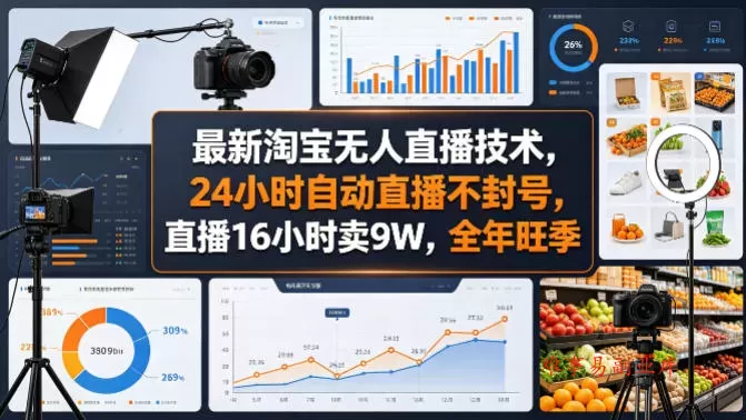 最新淘宝无人直播技术，24小时自动直播不封号，直播16小时卖9W，全年旺季【揭秘】-难事易副业库