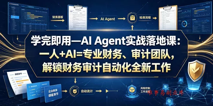 学完即用—AI Agent实战落地课：一人+AI=专业财务、审计团队，解锁财务审计自动化全新工作模式(更新0804)-难事易副业库