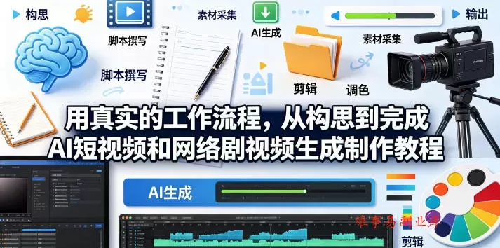 用真实的工作流程，从构思到完成AI短视频和网络剧视频生成制作教程-中英字幕-难事易副业库