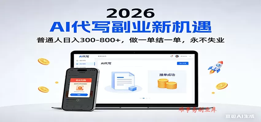 2026 副业首选！AI 代写日入 300-800，普通人0门槛，做一单结一单！-难事易副业库