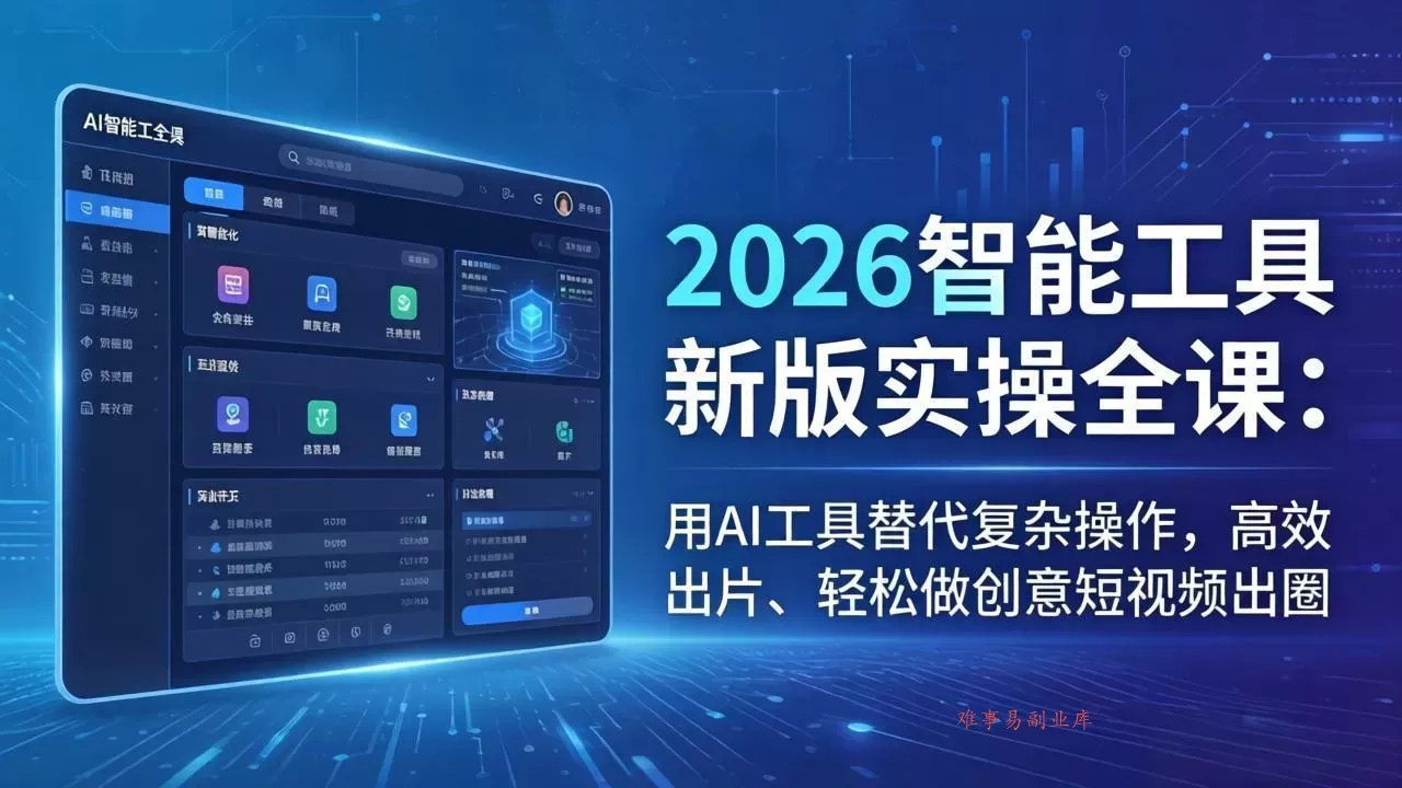 2026智能工具新版实操全课：用AI工具替代复杂操作，高效出片、轻松做创意短视频出圈-难事易副业库