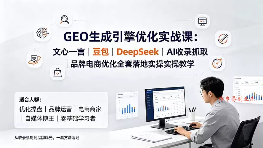 GEO生成引擎优化实战课：文心一言｜豆包｜DeepSeek｜AI收录抓取｜品牌电商优化全套落地实操教学-难事易副业库