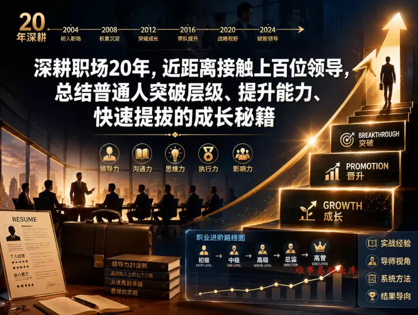 付费文章：深耕职场20年，近距离接触上百位领导，总结普通人突破层级、提升能力、快速提拔的成长秘籍（全网独家干货）-难事易副业库