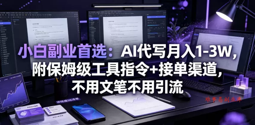 小白副业首选：AI代写月入1-3W，附保姆级工具指令+接单渠道，不用文笔不用引流【揭秘】-难事易副业库