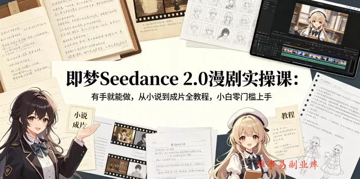 即梦Seedance 2.0漫剧实操课：有手就能做，从小说到成片全教程，小白零门槛上手-难事易副业库
