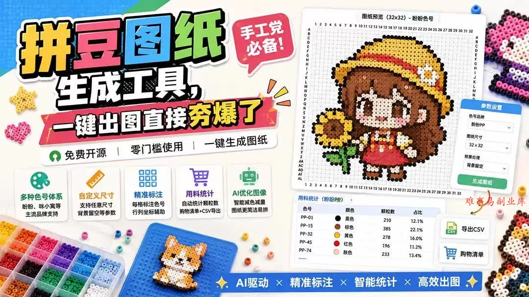 (20084期)拼豆图纸生成工具,手工党必备!一键出图直接夯爆了 (20084期)拼豆图纸生成工具,手工党必备!一键出图直接夯爆了