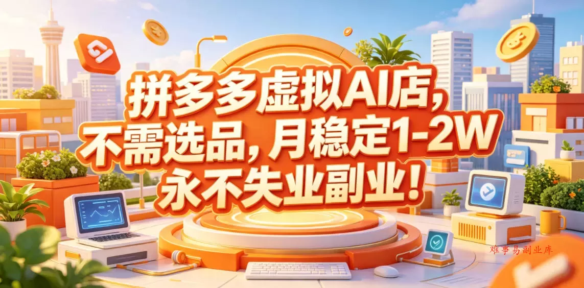 拼多多虚拟AI店，不需选品，月稳定1-2W，永不失业副业！【揭秘】-难事易副业库