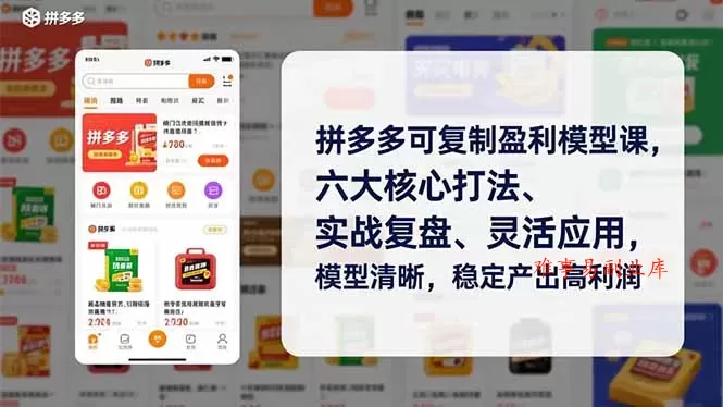 拼多多可复制盈利模型课，六大核心打法、实战复盘、灵活应用，模型清晰，稳定产出高利润-难事易副业库