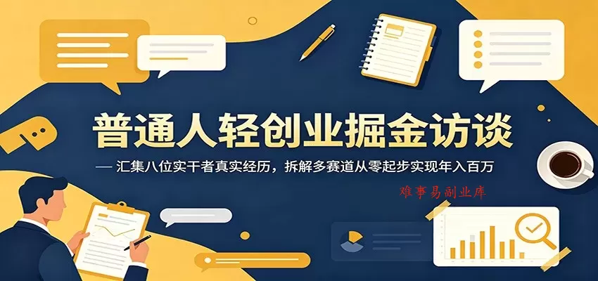 普通人轻创业掘金访谈:汇集八位实干者真实经历,拆解多赛道从零起步实现年入百万 普通人轻创业掘金访谈:汇集八位实干者真实经历,拆解多赛道从零起步实现年入百万