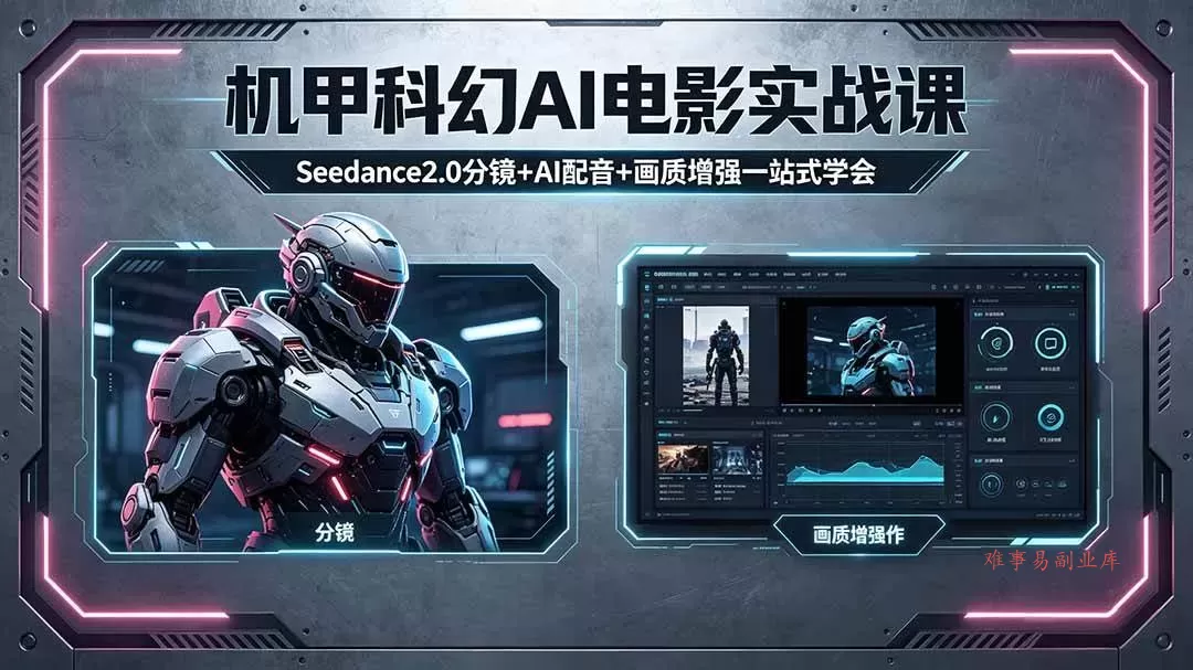 （18298期）机甲科幻 AI 电影实战课，Seedance2.0 分镜 + AI 配音 + 画质增强一站式学会
