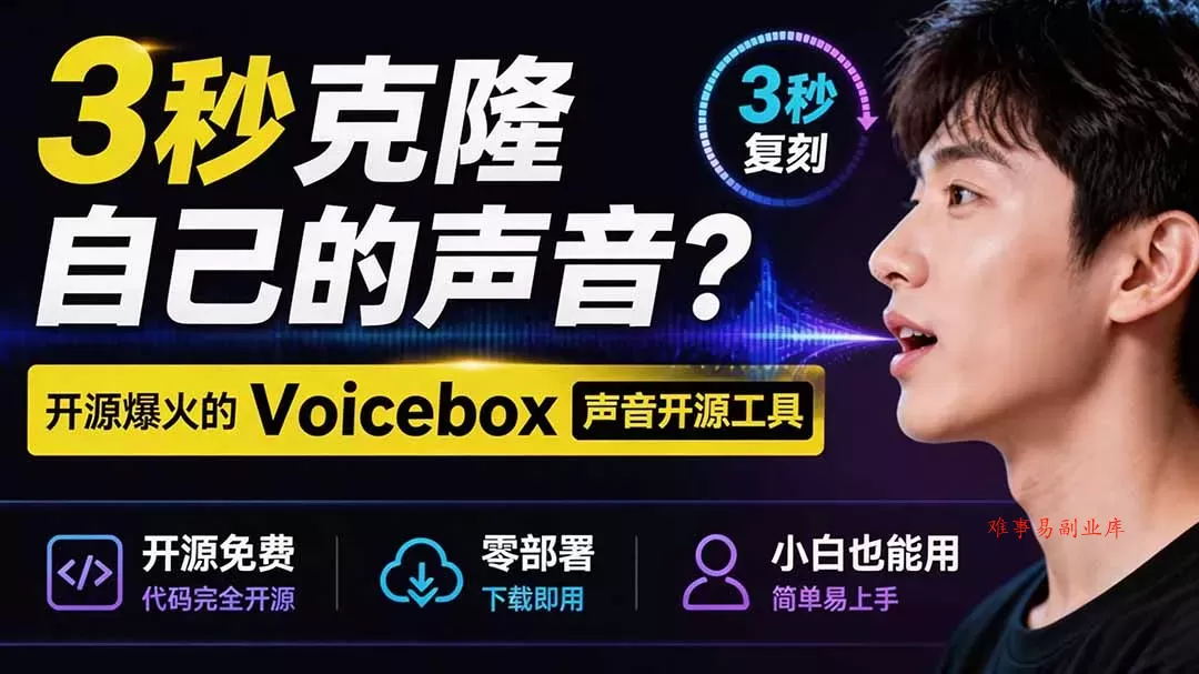 3秒克隆自己的声音？开源爆火的 Voicebox 声音开源工具，实测体验超好，零部署小白也能直接用-难事易副业库