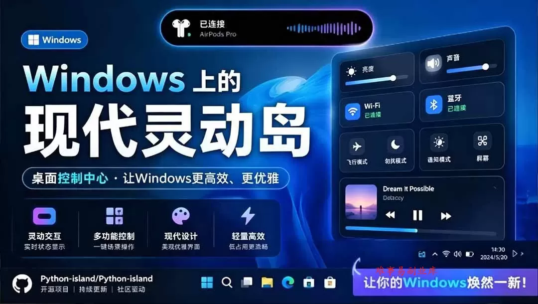 (19104期)Windows也能拥有桌面灵动岛!现代化的系统控制中心,让你的电脑多个黑刘海,PyIsland (19104期)Windows也能拥有桌面灵动岛!现代化的系统控制中心,让你的电脑多个黑刘海,PyIsland