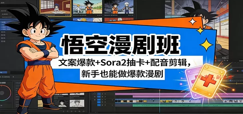 悟空漫剧班：文案爆款+Sora2抽卡+配音剪辑，新手也能做爆款漫剧-难事易副业库