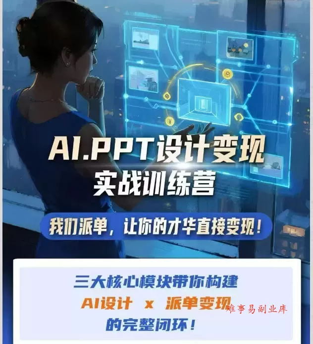 AI+PPT设计变现实战训练营,我们派单,让你的才华直接变现,三大核心模块带你构建Al设计x派单变现的完整闭环 AI+PPT设计变现实战训练营,我们派单,让你的才华直接变现,三大核心模块带你构建Al设计x派单变现的完整闭环