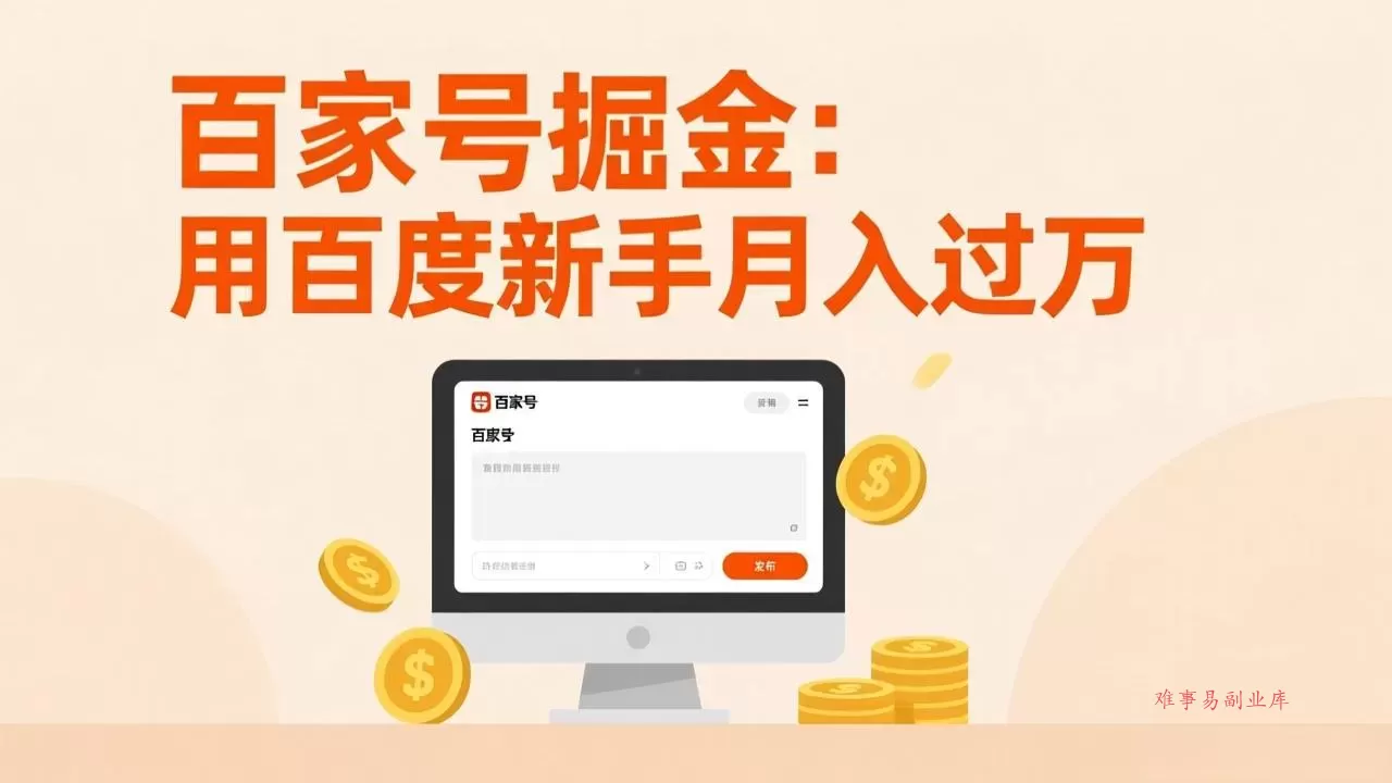 百家号掘金:用百度新手月入过万,日入300,无需引流,全新手机搬砖项目-难事易副业库
