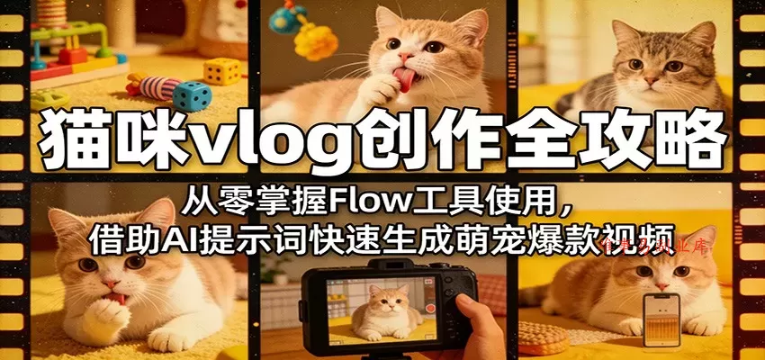 猫咪vlog创作全攻略：从零掌握Flow工具使用，借助AI提示词快速生成萌宠爆款视频-难事易副业库