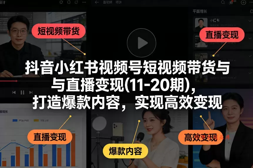 抖音小红书视频号短视频带货与直播变现(10-20期)，打造爆款内容，实现高效变现（更新）-难事易副业库