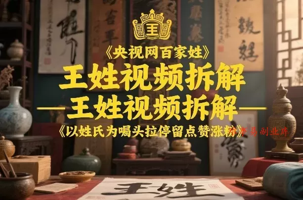 央视网百家姓–王姓视频拆解，以姓氏为噱头拉停留点赞涨粉-难事易副业库