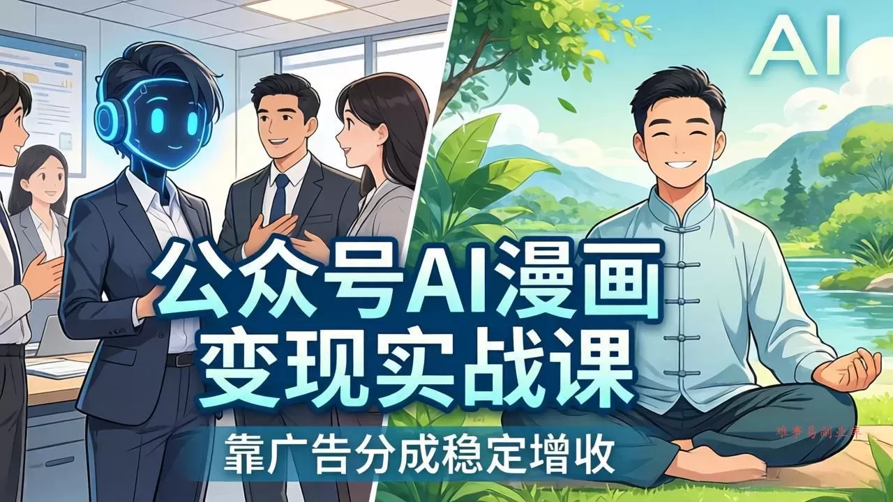 公众号AI漫画变现实战课：星座/职场/养生多赛道+智能体发文，靠广告分成稳定增收-难事易副业库
