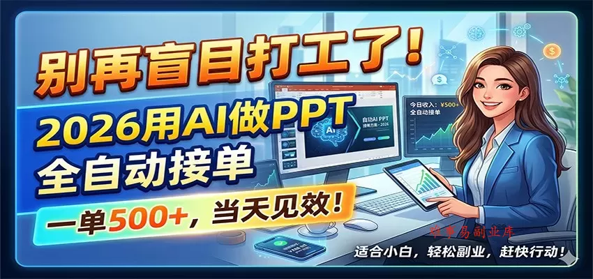 别再盲目打工了！2026用AI做PPT全自动接单，一单5张+，当天见效！-难事易副业库