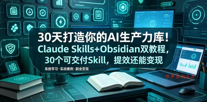 30天打造你的AI生产力库！Claude Skills+Obsidian 双教程，30 个可交付 Skill，提效还能变现-难事易副业库