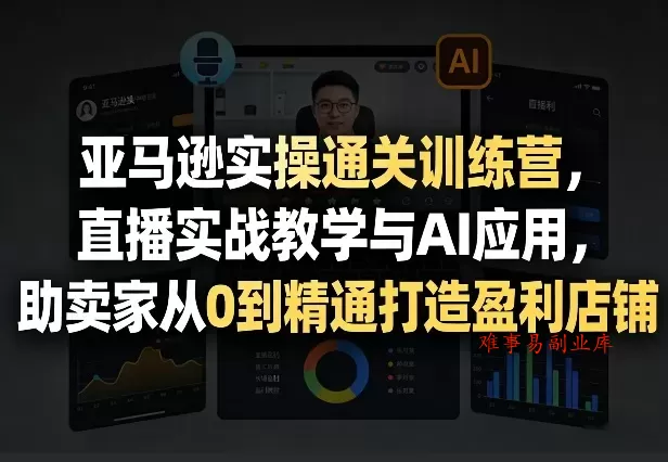 亚马逊实操通关训练营，直播实战教学与AI应用，助卖家从0到精通打造盈利店铺（更新5月23日）-难事易副业库