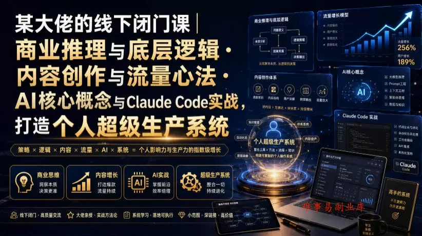 某大佬的线下闭门课｜商业推理与底层逻辑・内容创作与流量心法・AI核心概念与Claude Code实战，打造个人超级生产系统【录音+图片】-难事易副业库