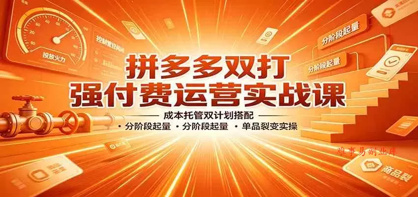 拼多多双打强付费运营实战课：成本托管双计划搭配，分阶段起量，单品裂变实操-难事易副业库