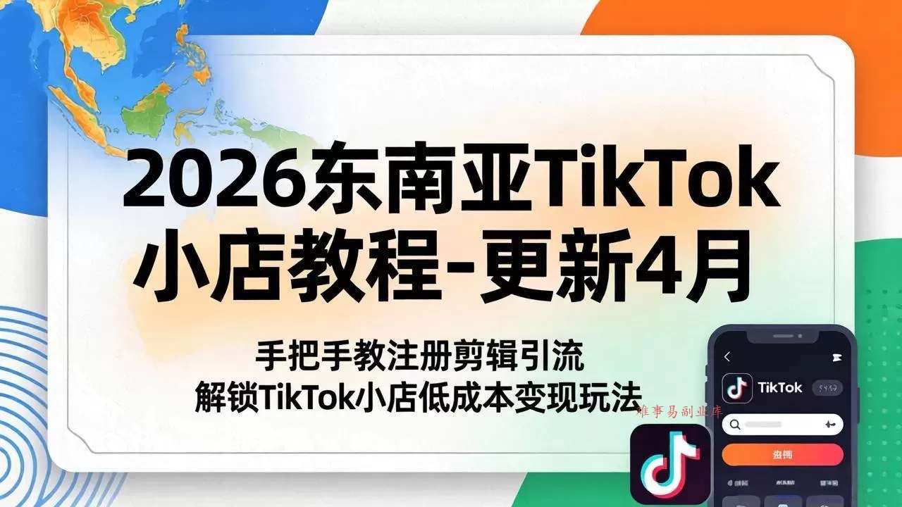 （18180期）2026东南亚TikTok小店教程-更新4月，手把手教注册剪辑引流，解锁TikTok小店低成本变现玩法