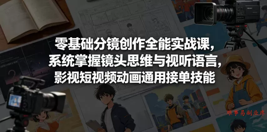 零基础分镜创作全能实战课，系统掌握镜头思维与视听语言，影视短视频动画通用接单技能-难事易副业库