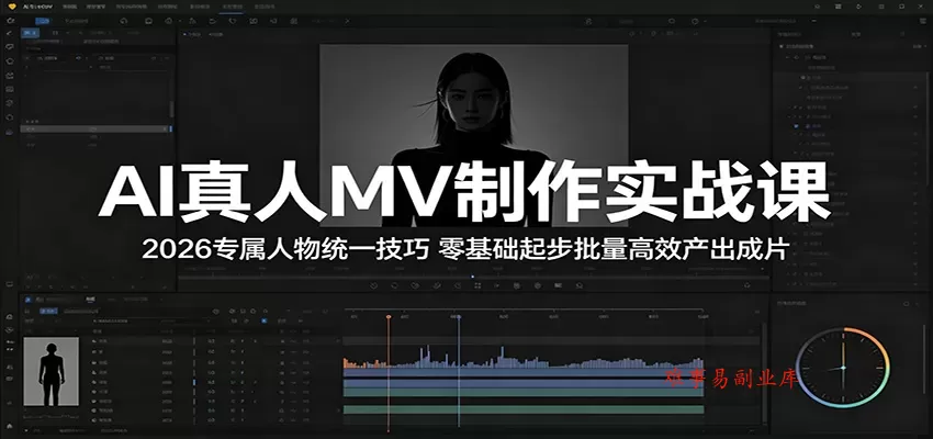 AI真人MV制作实战课：2026专属人物统一技巧，零基础起步批量高效产出成片-难事易副业库